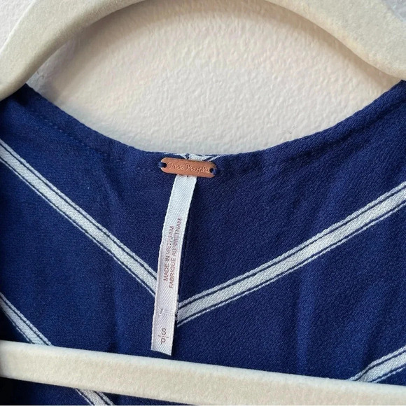 Free People Samifran Ruffle Peplum Cropped Top Blue White Stripes Size S - Picture 6 of 8